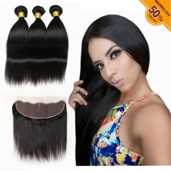 Peruvian Lace Frontal 13*4&#039;&#039;with 3bundles Silk Straight Virgin Hair Extensions #1 image