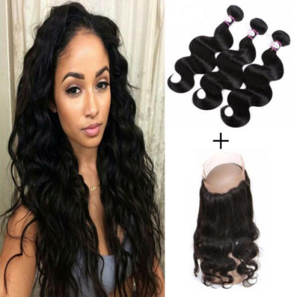 360 Lace Frontal Closure with 3 Bundles Peruvian Virgin Hair Body Wave Full Head #1 image