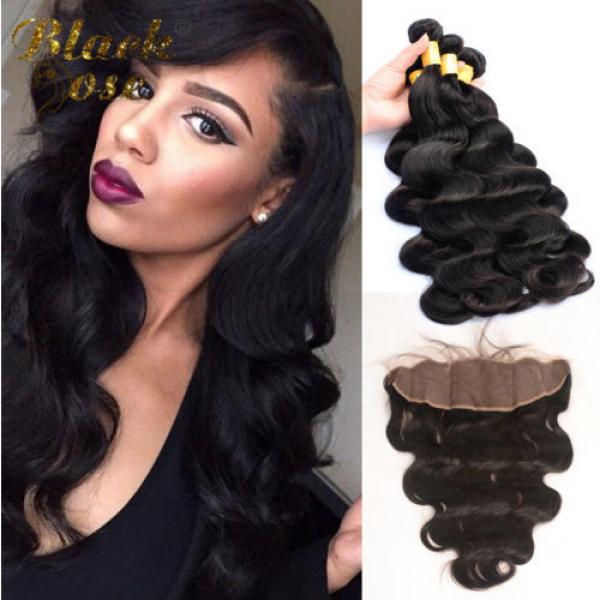 7A Peruvian Human Virgin Hair Body Wave 13*4 Lace Frontal Closure with 3 Bundles #1 image