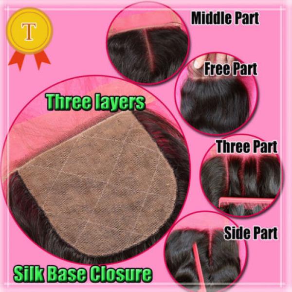 7A Silk Base Closure With Bundles Peruvian Virgin Hair Straight With Closure #2 image
