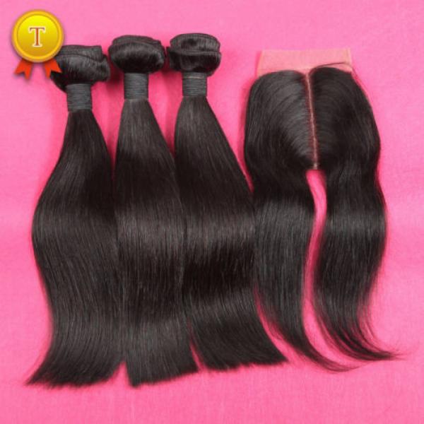 7A Silk Base Closure With Bundles Peruvian Virgin Hair Straight With Closure #3 image