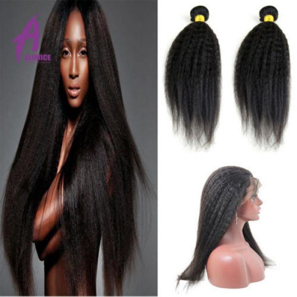 2 Bundle Kinky Straight With 360 Lace Closure Peruvian Virgin Human Hair Weave #1 image