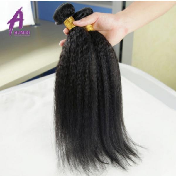 2 Bundle Kinky Straight With 360 Lace Closure Peruvian Virgin Human Hair Weave #4 image
