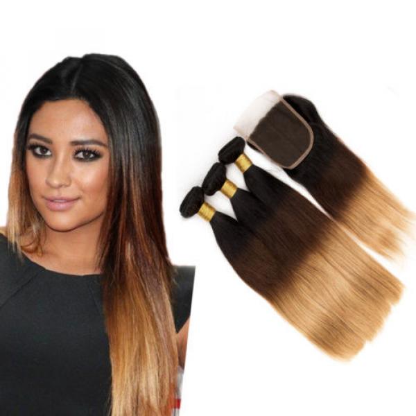 3 Bundles Ombre Peruvian Virgin Hair Straight Weave Human Hair with 1 pc Closure #1 image