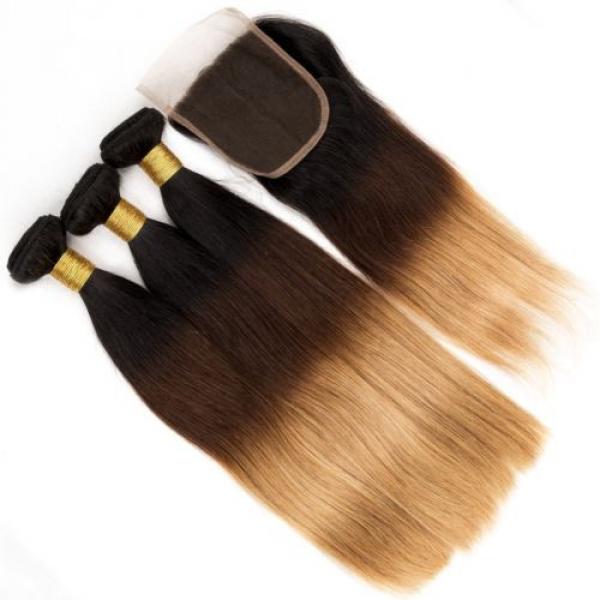 3 Bundles Ombre Peruvian Virgin Hair Straight Weave Human Hair with 1 pc Closure #3 image