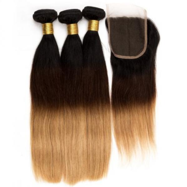 3 Bundles Ombre Peruvian Virgin Hair Straight Weave Human Hair with 1 pc Closure #4 image