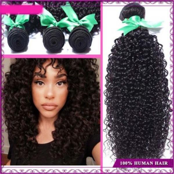 1b Black 300g/3 Bundles Kinky Curly Human Hair Weft Virgin Peruvian Hair Weave #1 image