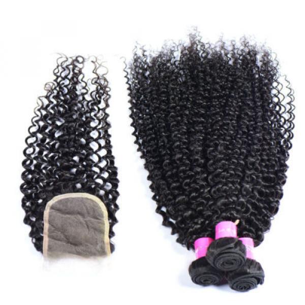 3 Bundles Curl Hair Weft with Lace Closure Virgin Peruvian Human Hair Weave #1 image