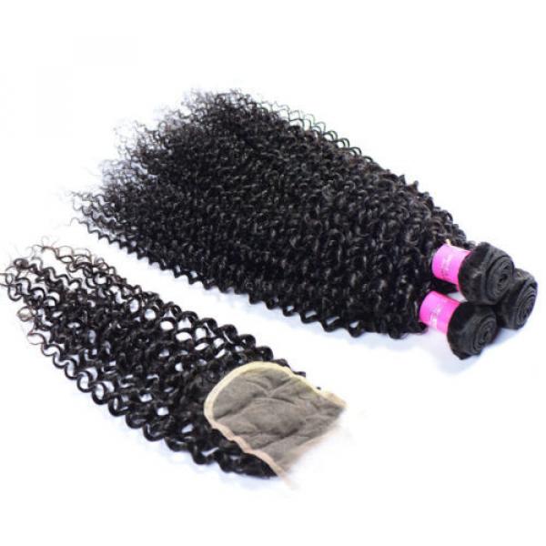 3 Bundles Curl Hair Weft with Lace Closure Virgin Peruvian Human Hair Weave #3 image