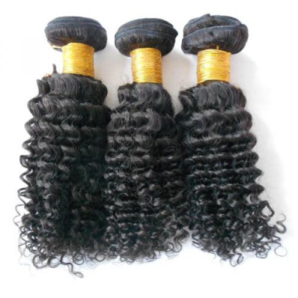 1 Bundle/100g Peruvian Virgin Hair Weft Curly Human Hair Extension 1B Black #2 image
