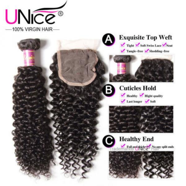 8A Peruvian Curly Virgin Hair 3 Bundles 14+16+18 WIth 14&#034; Lace Closure Hair Weft #3 image