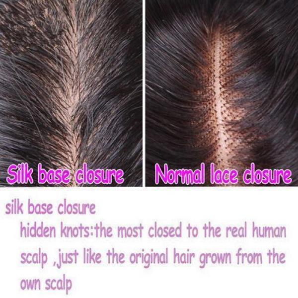 Peruvian Virgin Hair Body Wave Human Hair 4x4 Free /Middle/Three Part Silk Base #3 image