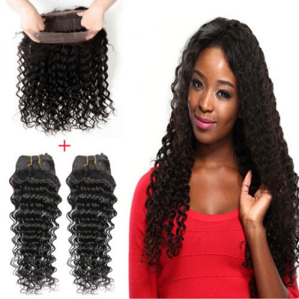360 Lace Frontal with 2 Bundles Deep Wave Peruvian Virgin Remy Hair with Closure #1 image
