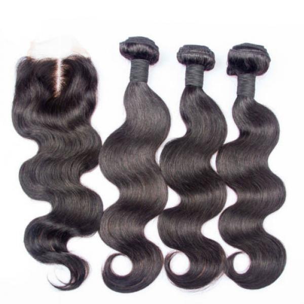 Peruvian Virgin Hair 7A Body Wave 14 16 18+12&#034; Virgin Hair Lace Closure 350g #1 image