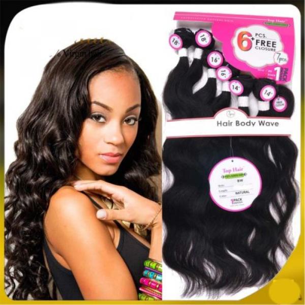 Top Grade 6 Bundles Human Hair Weave +1 pcs Lace Closure Virgin Peruvian Hair #1 image