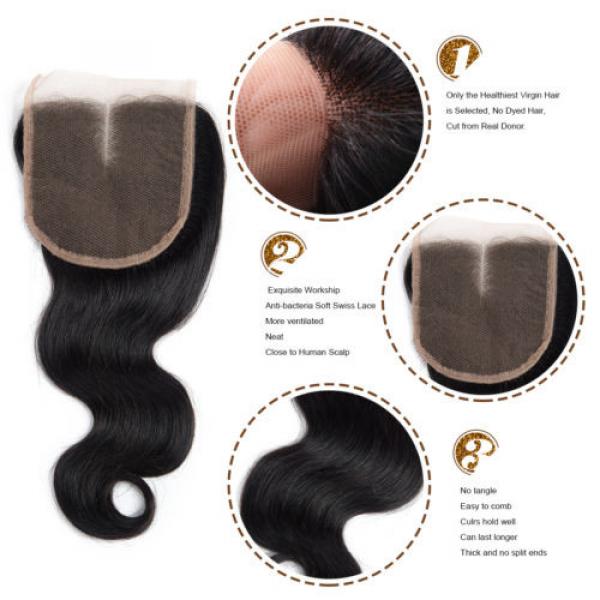 Peruvian Virgin Hair 3 Bundles Body Wave Human Hair Weft with 1 pc Lace Closure #5 image
