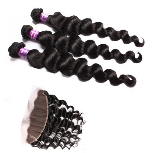 Free Part 13x4&#034; Lace Closure With 3 Bundles Peruvian 7A Loose Wave Virgin Hair #3 image
