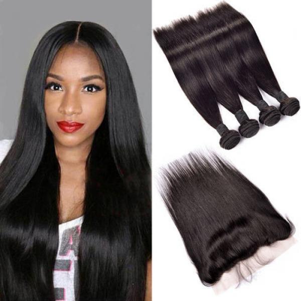 Peruvian Virgin Straight Human Hair 4Bundles/200g with 1pc Lace Frontal 13x4inch #1 image