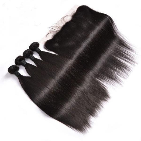 Peruvian Virgin Straight Human Hair 4Bundles/200g with 1pc Lace Frontal 13x4inch #3 image