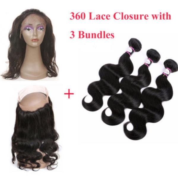 8A 360 Lace Frontal Closure With 3 Bundles Peruvian Virgin Human Hair Full Head #2 image