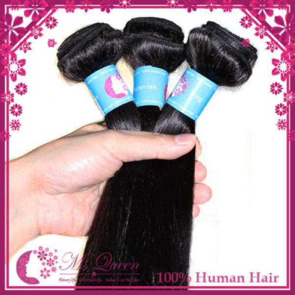 300g 20&#034; Peruvian Virgin Human Hair Extensions 1B Soft Straight Human Hair Weave #2 image