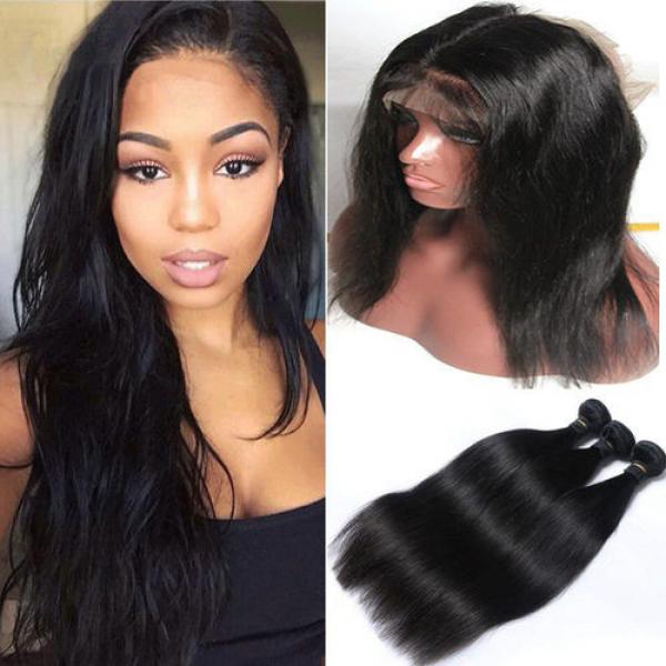 Peruvian Virgin Hair Straight 2 Bundles Hair Weft &amp; 1pc 360 Lace Frontal 22x4x2 #1 image