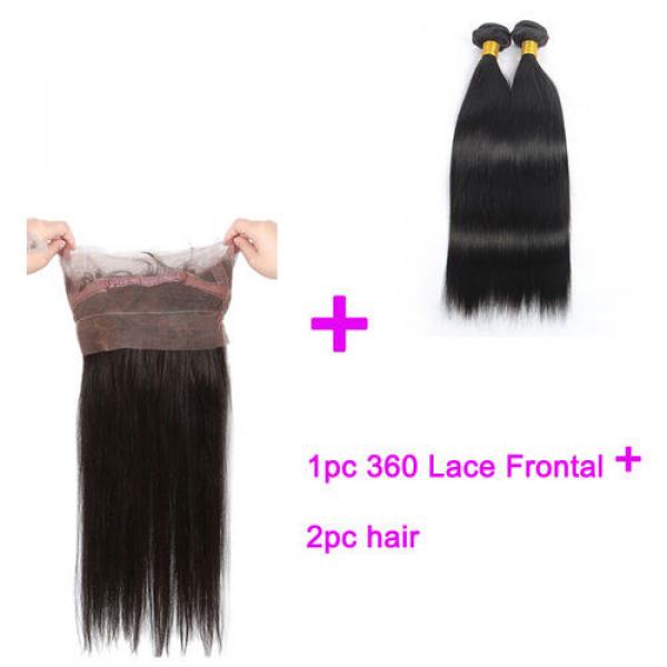 Peruvian Virgin Hair Straight 2 Bundles Hair Weft &amp; 1pc 360 Lace Frontal 22x4x2 #2 image