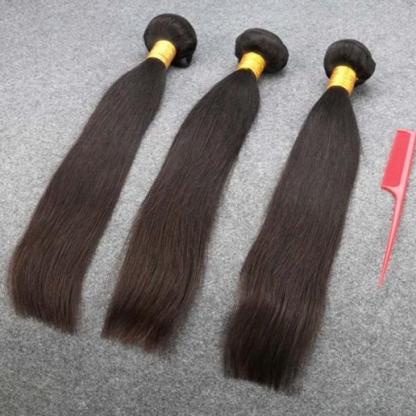 7A Peruvian Virgin Human Hair Straight 3 Bundles with 4*4 Silk Base Closure #4 image
