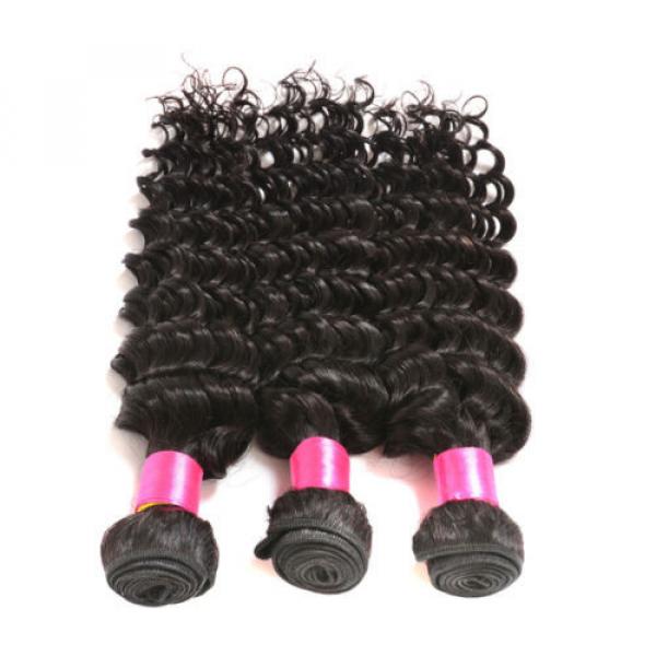 3 Bundles Deep Wave Peruvian Remy Virgin Human Hair Extensions With Lace Closure #4 image