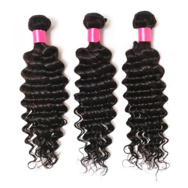 3 Bundles Deep Wave Peruvian Remy Virgin Human Hair Extensions With Lace Closure #5 image