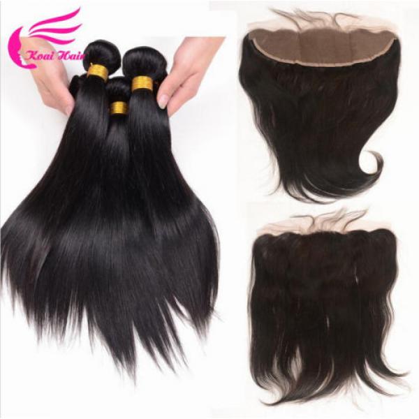 13x4 Straight Full Lace Frontal Closure With 7a Peruvian Virgin Hair 3 Bundles #1 image