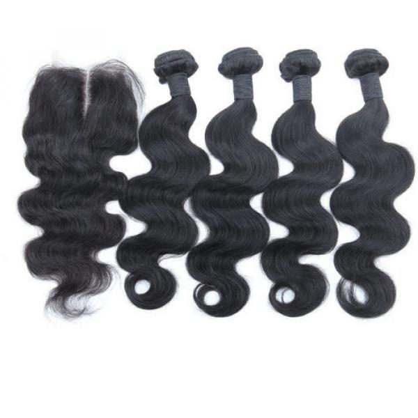 Virgin Peruvian Body Wave Hair 4 Bundles Hair Weft with Lace Closure by DHL ship #4 image