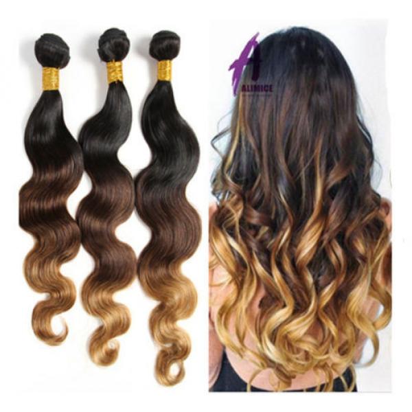 3Bundles Ombre Body Wave Peruvian Virgin Remy Hair Extensions Weave Double Weft #1 image