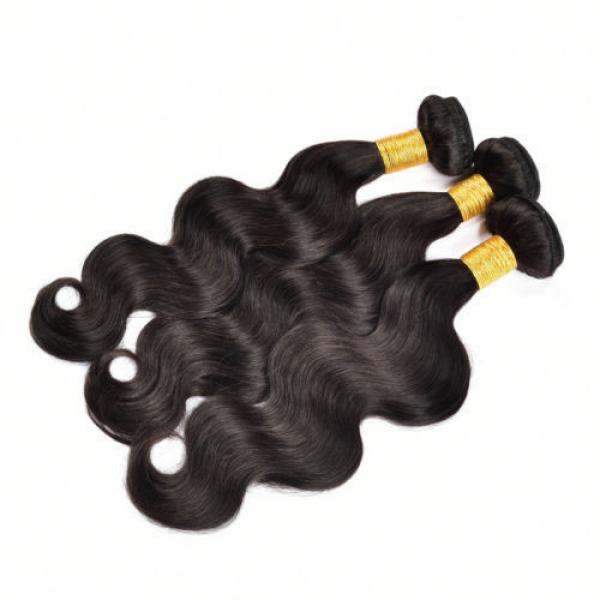 3 Bundle 300g Body Wave Human Hair Extensions Peruvian Virgin Hair Natural Black #4 image