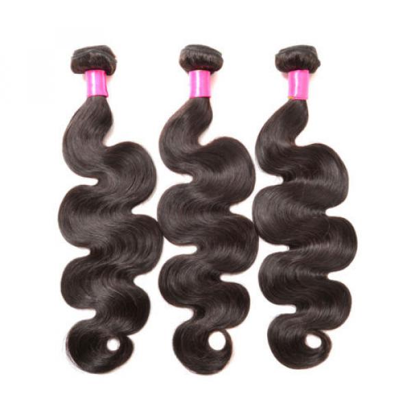 Peruvian Virgin Human Hair Extensions Body Wave 3 Bundles 300g With Lace Closure #2 image
