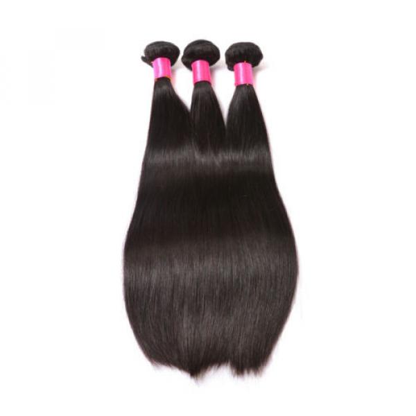 Peruvian Virgin Human Hair Extensions Straight 3 Bundles 300g With Lace Closure #2 image