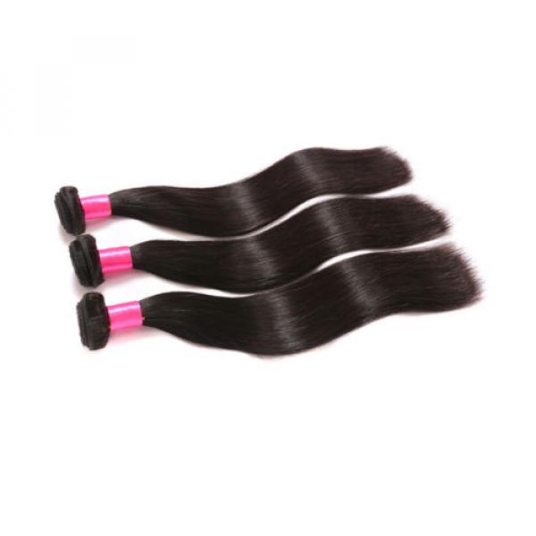 Peruvian Virgin Human Hair Extensions Straight 3 Bundles 300g With Lace Closure #4 image