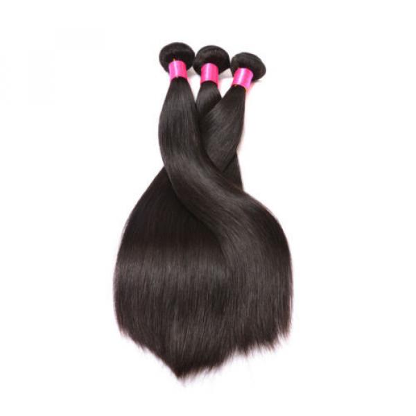 Peruvian Virgin Human Hair Extensions Straight 3 Bundles 300g With Lace Closure #5 image