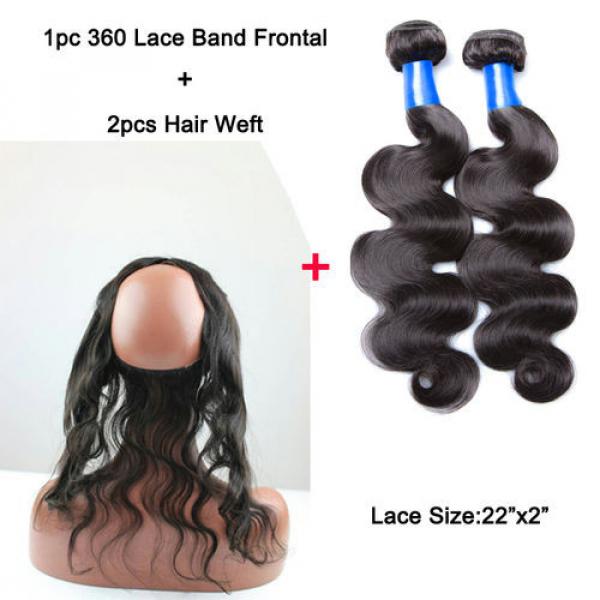 Peruvian Body Wave Virgin Hair Pre Plucked 1pc 360 Lace Frontal With 2 Bundles #1 image