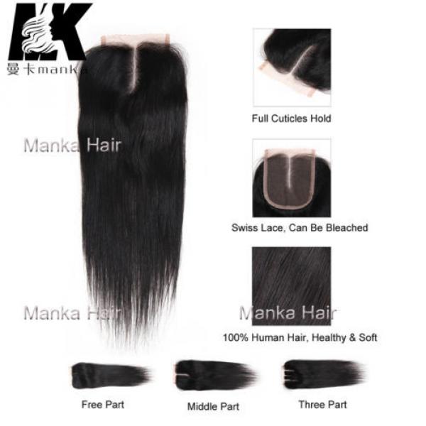 3 Bundles Straight Hair Weft with Lace Closure Virgin Peruvian Human Hair Weave #5 image