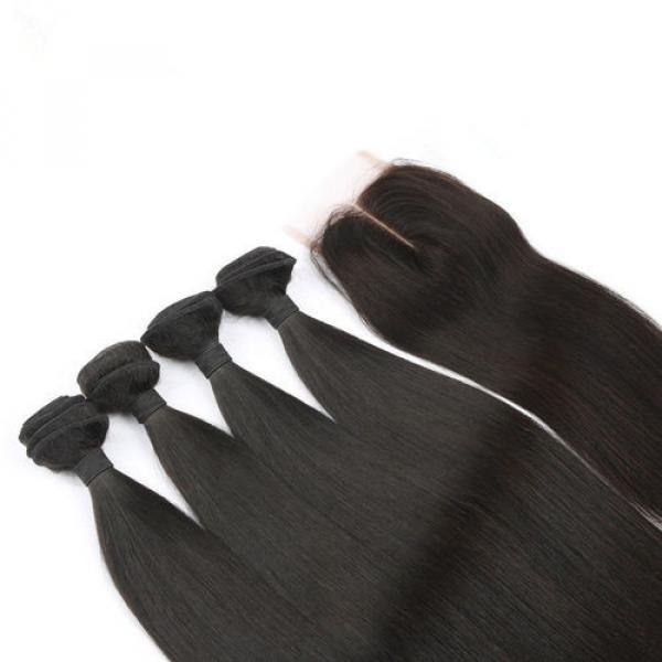 Peruvian Virgin Human Hair 3 THICKER Bundles &amp; 1PC Lace Closure 4x4inch #2 image