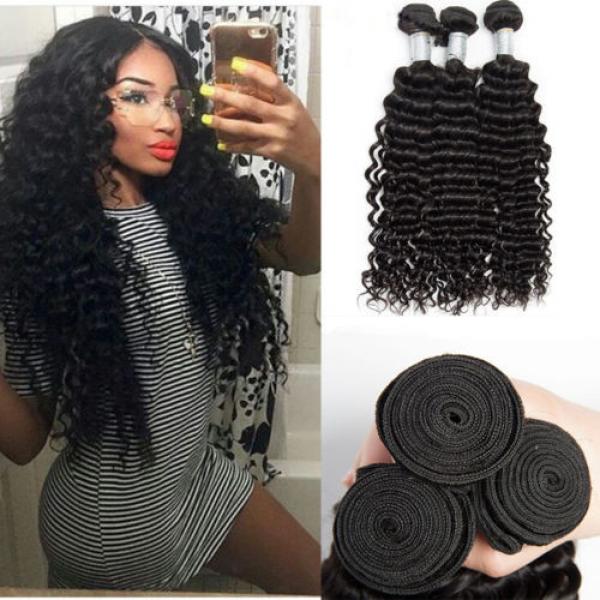 3 bundles 300g Brazilian Peruvian Human Hair Weaves Virgin Deep Wave Hair Weft #1 image