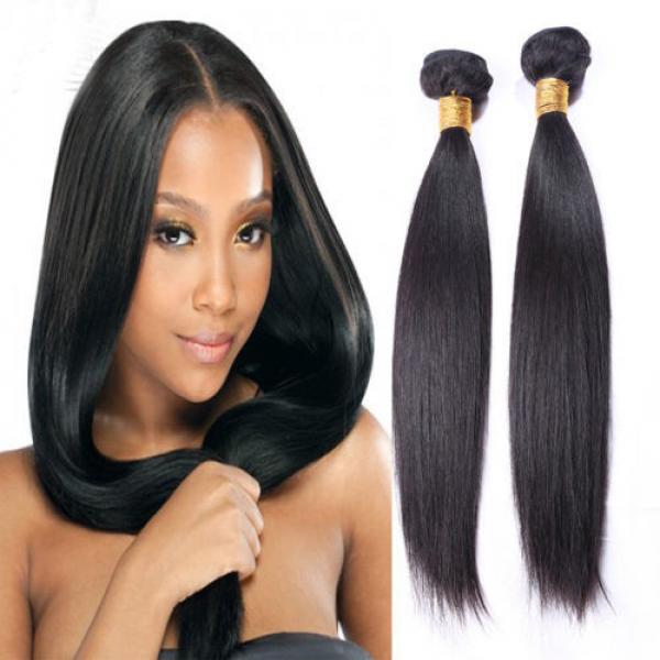 2P 14&#034;Straight Virgin Hair Weave Peruvian Hair Bundles 100%Human Hair Extensions #1 image