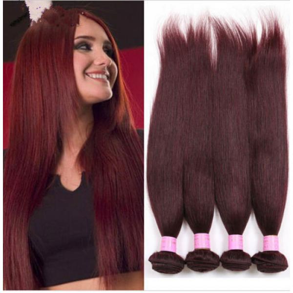 4 Bundles Straight Peruvian Virgin Human Hair Extensions 50g #99J Wine Red Hair #3 image