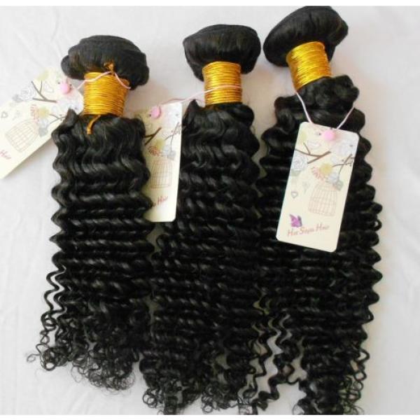 Peruvian Virgin Hair Weft Curly Black Hair Extension Hair Weave 8/8/8 Inch #2 image