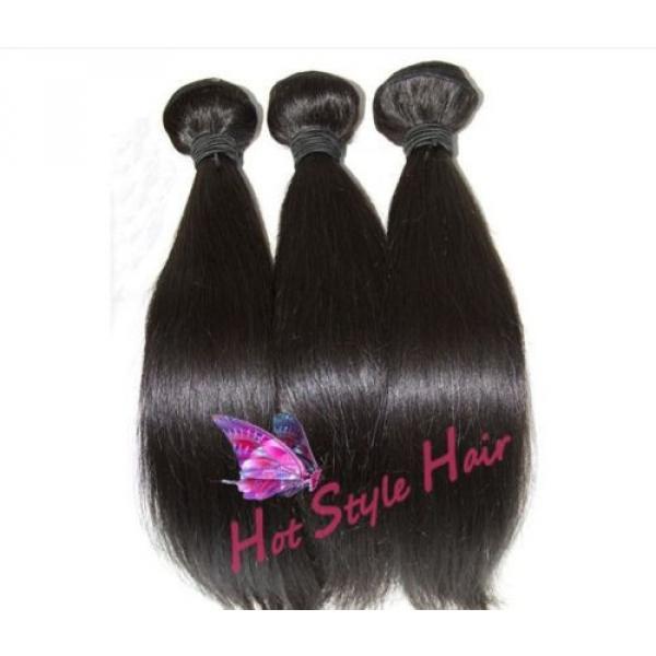 Peruvian Virgin Straight Hair Weft 16/18/20 Hair Extension &amp; 12&#034; Lace Closure #2 image