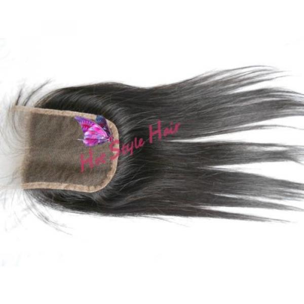 Peruvian Virgin Straight Hair Weft 16/18/20 Hair Extension &amp; 12&#034; Lace Closure #3 image