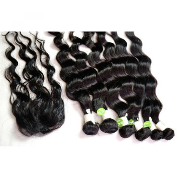 Brand New Loose Wave 6pcs 16&#034;18&#034;20&#034;+Top Closure Virgin Peruvian Hair Extension #2 image