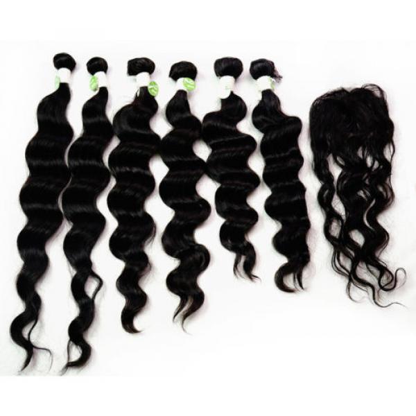Brand New Loose Wave 6pcs 16&#034;18&#034;20&#034;+Top Closure Virgin Peruvian Hair Extension #3 image