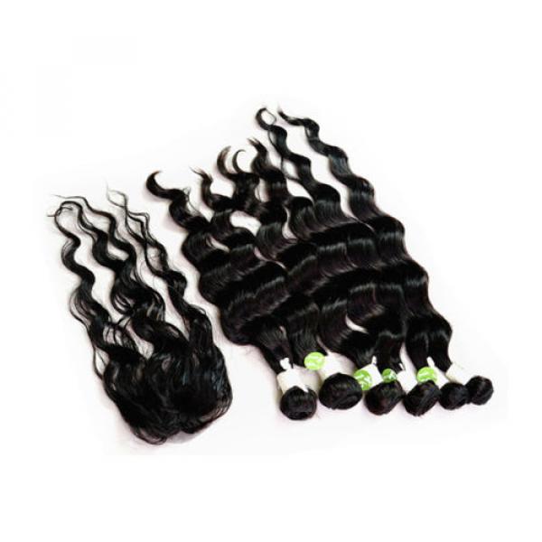 Brand New Loose Wave 6pcs 16&#034;18&#034;20&#034;+Top Closure Virgin Peruvian Hair Extension #4 image